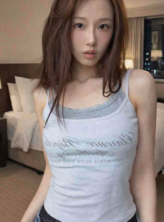 Round Neck Lettering Slim Fit Sleeveless Knit