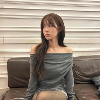 Formal Edge Fold Neckline Body Fit Long Sleeve T-shirt