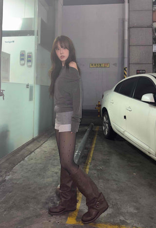 Formal Edge Fold Neckline Body Fit Long Sleeve T-shirt