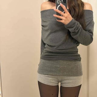 Formal Edge Fold Neckline Body Fit Long Sleeve T-shirt
