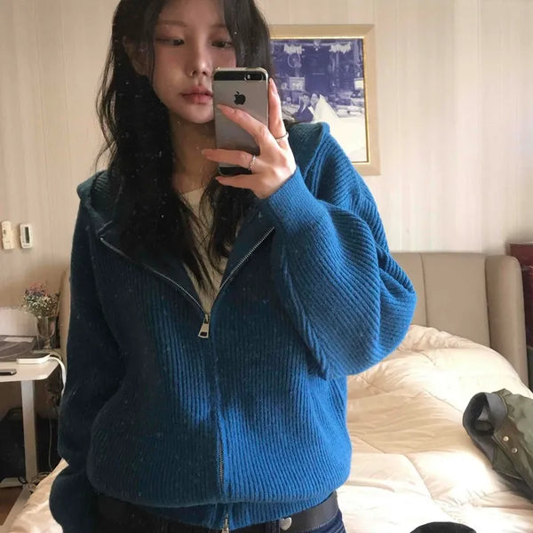 Urban Ribbed Big Zipper Oversized Short Zip-up