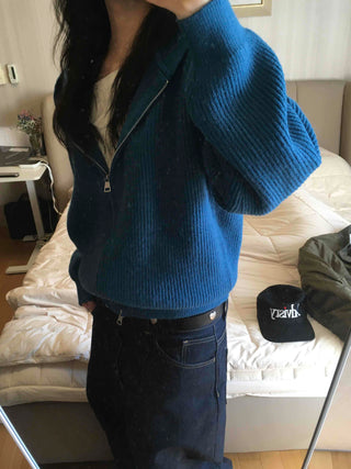 Urban Ribbed Big Zipper Oversized Short Zip-up