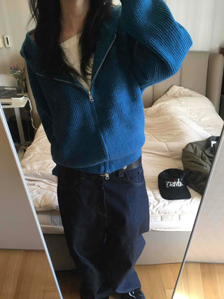 Urban Ribbed Big Zipper Oversized Short Zip-up