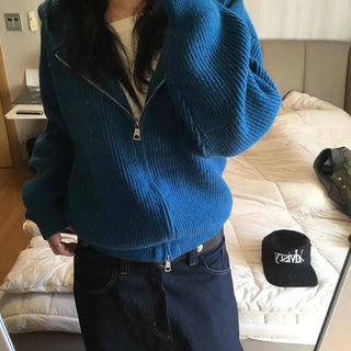 Urban Ribbed Big Zipper Oversized Short Zip-up