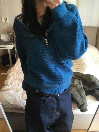 Urban Ribbed Big Zipper Oversized Short Zip-up