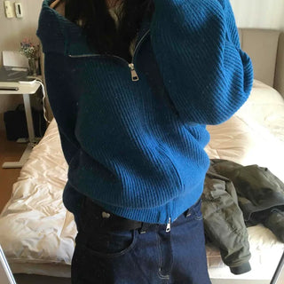 Urban Ribbed Big Zipper Oversized Short Zip-up