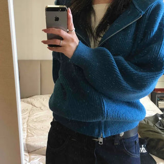 Urban Ribbed Big Zipper Oversized Short Zip-up