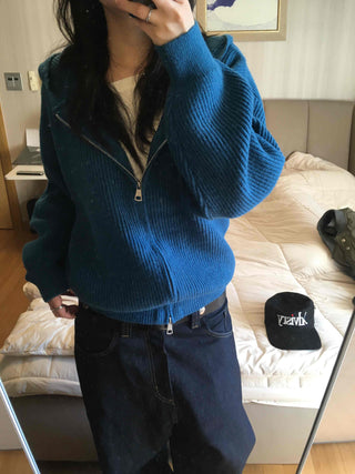 Urban Ribbed Big Zipper Oversized Short Zip-up