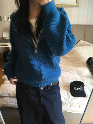 Urban Ribbed Big Zipper Oversized Short Zip-up