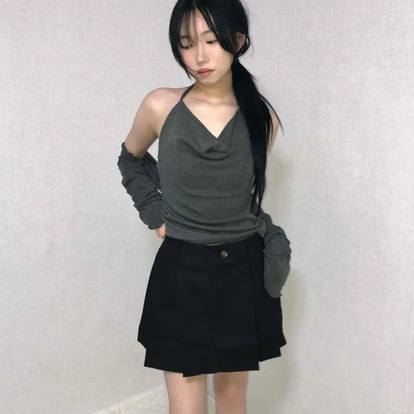 Layered Pleated High-Waisted Mini Skirt