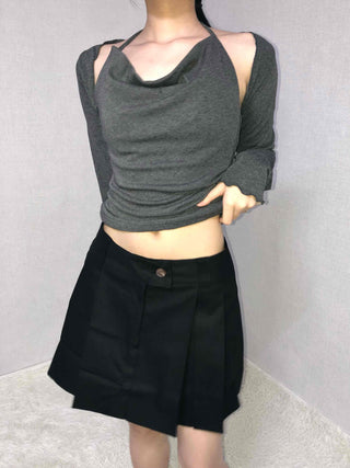 Layered Pleated High-Waisted Mini Skirt