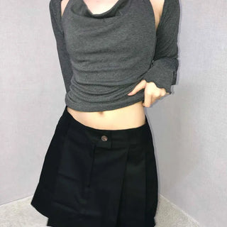 Layered Pleated High-Waisted Mini Skirt