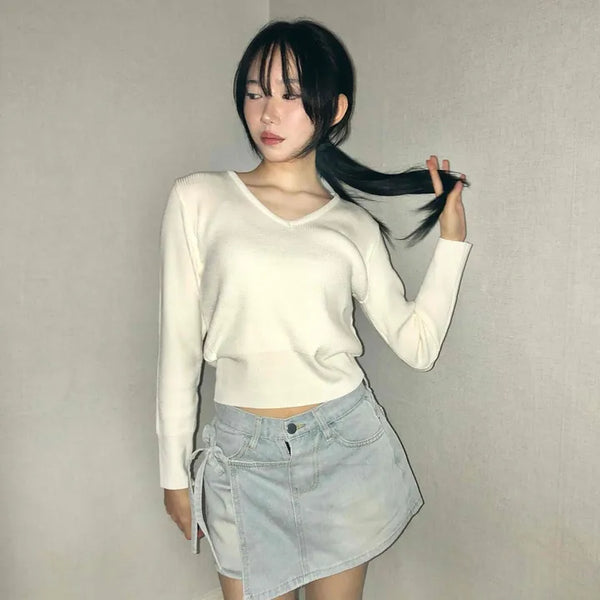 Side button asymmetrical A-line denim skirt