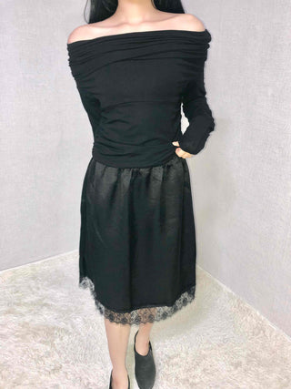 See-through Lace Elastic A-line Midi Skirt