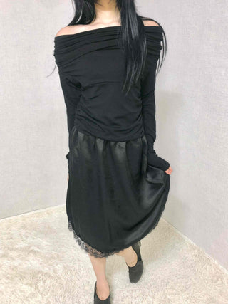 See-through Lace Elastic A-line Midi Skirt