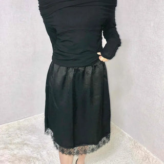 See-through Lace Elastic A-line Midi Skirt