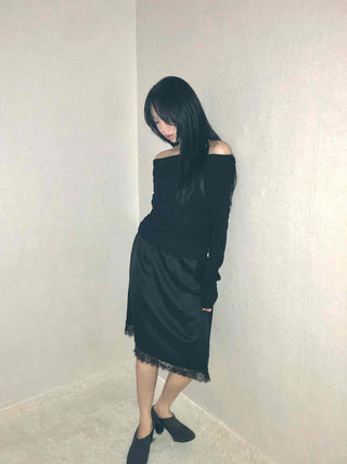 See-through Lace Elastic A-line Midi Skirt
