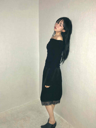 See-through Lace Elastic A-line Midi Skirt