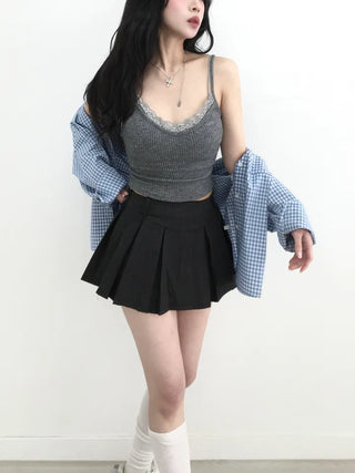 Luabel Check Pleated Mini Skirt