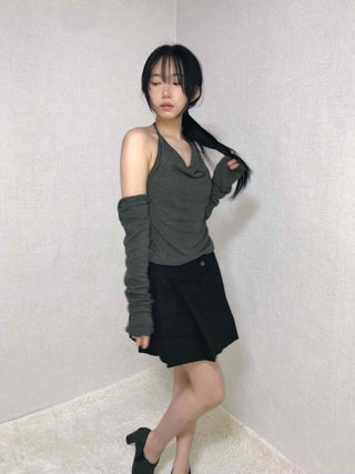 Ellie Halterneck Drape Sleeveless Ribbed Sleeveless Top