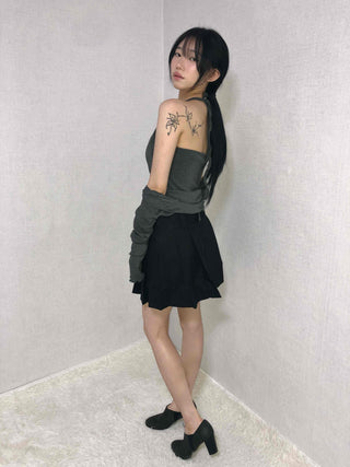 Ellie Halterneck Drape Sleeveless Ribbed Sleeveless Top