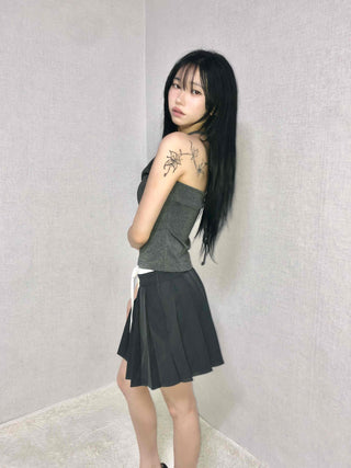 Slit Side Ribbon Strap Flare Skirt