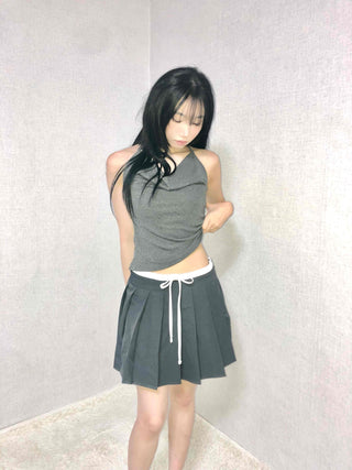 Slit Side Ribbon Strap Flare Skirt
