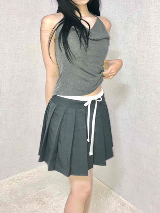 Slit Side Ribbon Strap Flare Skirt