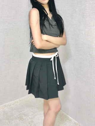 Slit Side Ribbon Strap Flare Skirt