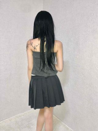 Slit Side Ribbon Strap Flare Skirt