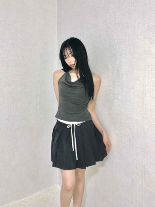 Slit Side Ribbon Strap Flare Skirt