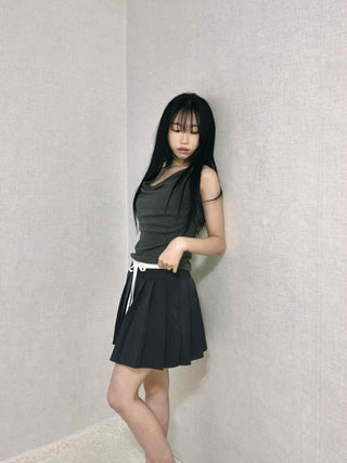 Slit Side Ribbon Strap Flare Skirt