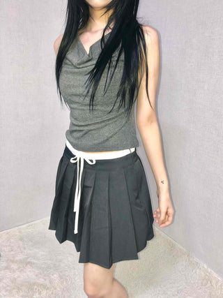 Slit Side Ribbon Strap Flare Skirt