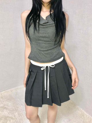 Slit Side Ribbon Strap Flare Skirt