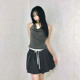 Slit Side Ribbon Strap Flare Skirt