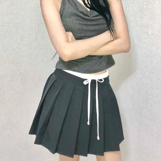 Slit Side Ribbon Strap Flare Skirt
