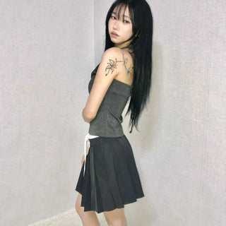 Slit Side Ribbon Strap Flare Skirt
