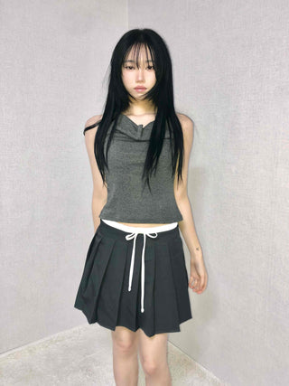 Slit Side Ribbon Strap Flare Skirt