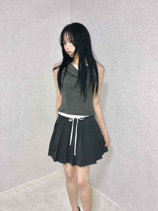 Slit Side Ribbon Strap Flare Skirt