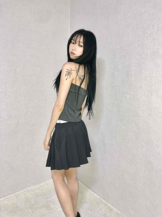 Slit Side Ribbon Strap Flare Skirt