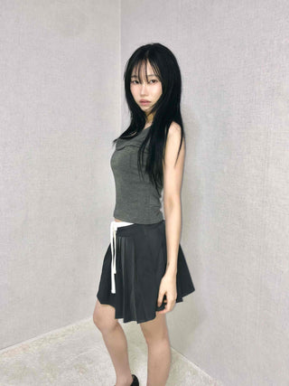 Slit Side Ribbon Strap Flare Skirt
