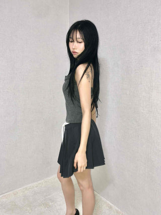 Slit Side Ribbon Strap Flare Skirt