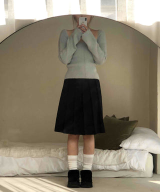 Mohair Texture Boat Neck Balloon Sleeve Knit
