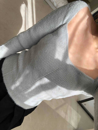 Mohair Texture Boat Neck Balloon Sleeve Knit
