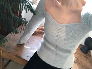 Mohair Texture Boat Neck Balloon Sleeve Knit