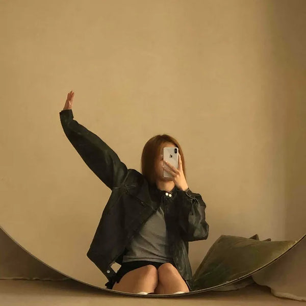 Belt detail peplum cropped trucker jacket