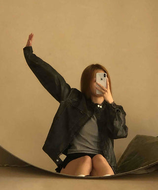 Belt detail peplum cropped trucker jacket