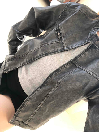 Belt detail peplum cropped trucker jacket