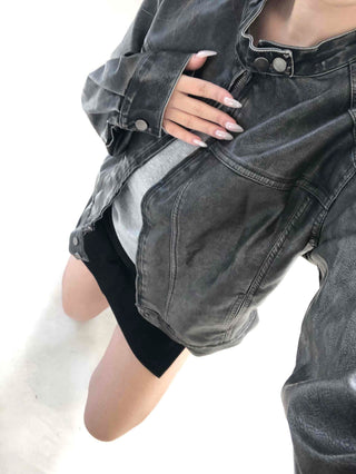 Belt detail peplum cropped trucker jacket