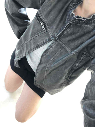Belt detail peplum cropped trucker jacket